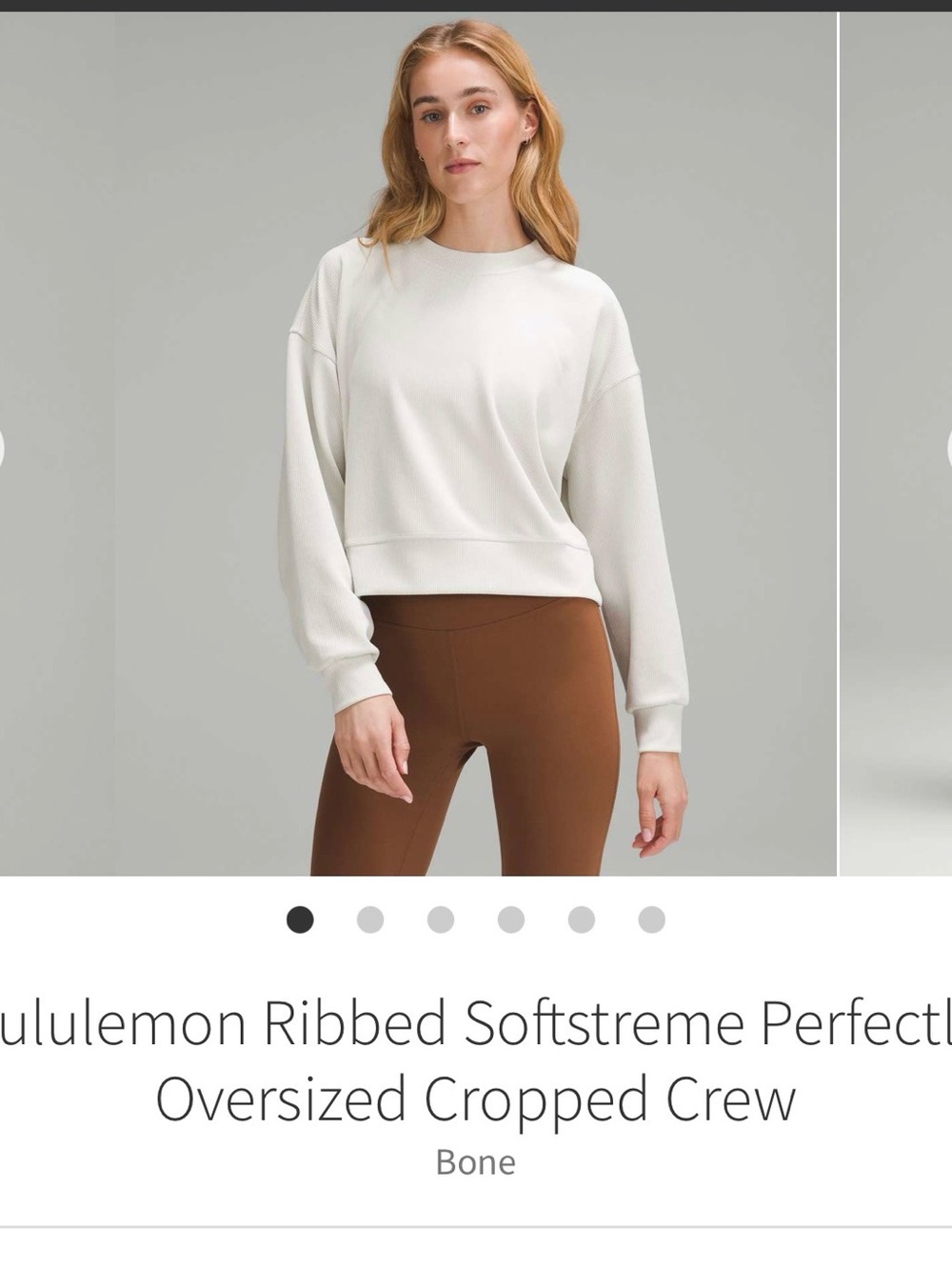 Lululemon ribbed Softstreme oversized cropped crew bone size 10